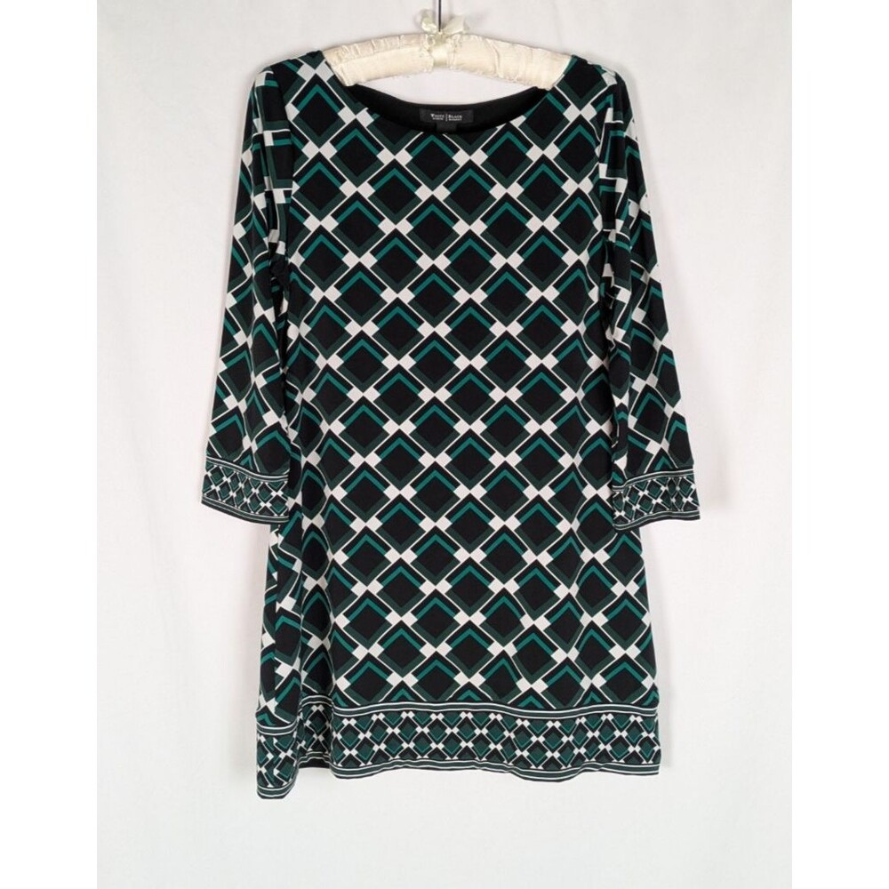 White House Black Market Black Geometric Tile Print Matte Jersey Shift Dress M